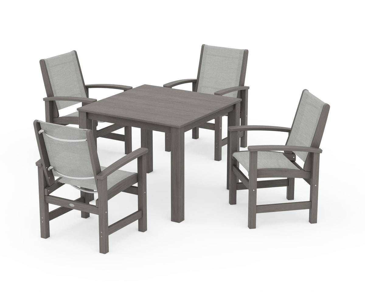 POLYWOOD Coastal 5-Piece Parsons Dining Set in Driftwood / Metallic