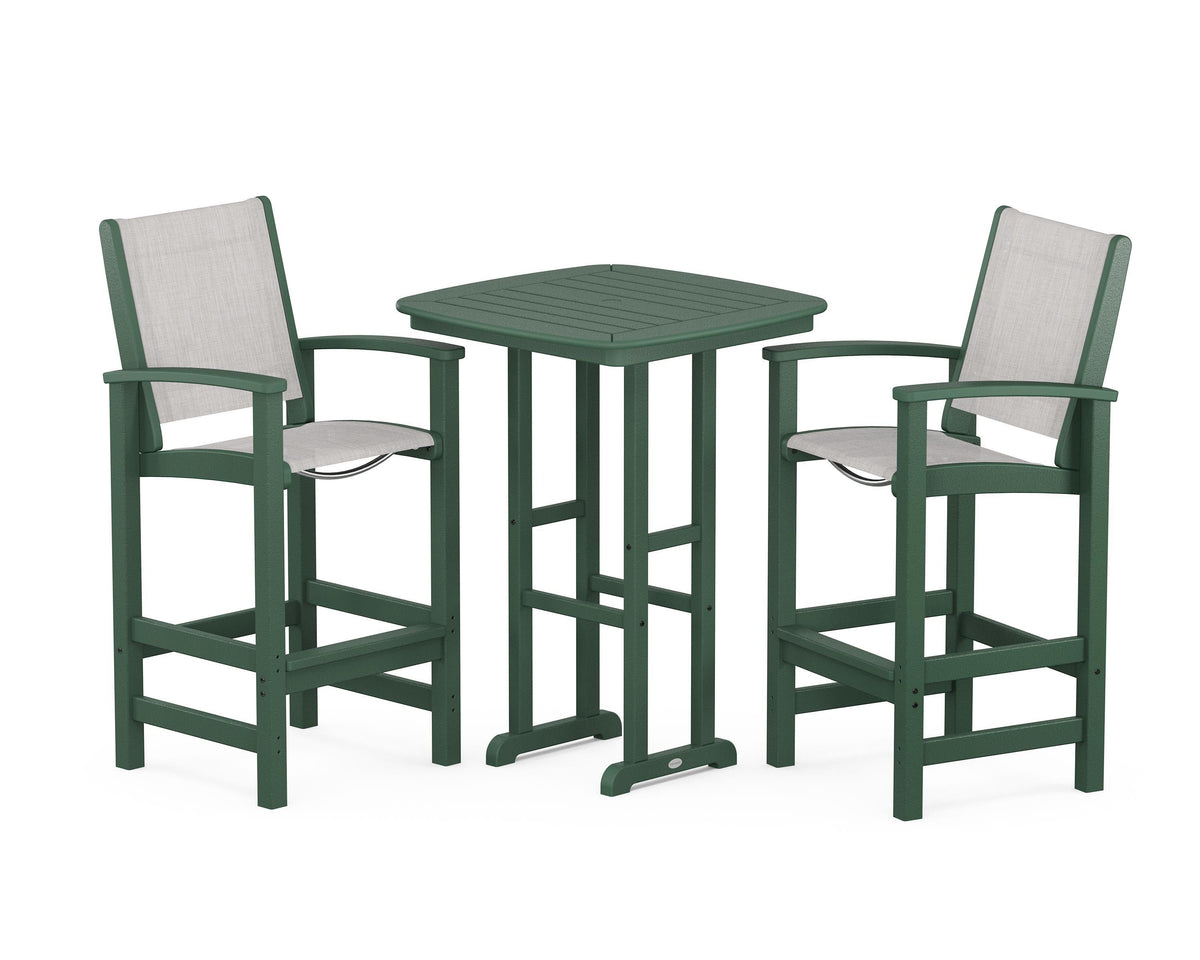 POLYWOOD Coastal 3-Piece Bar Set in Green / Parchment