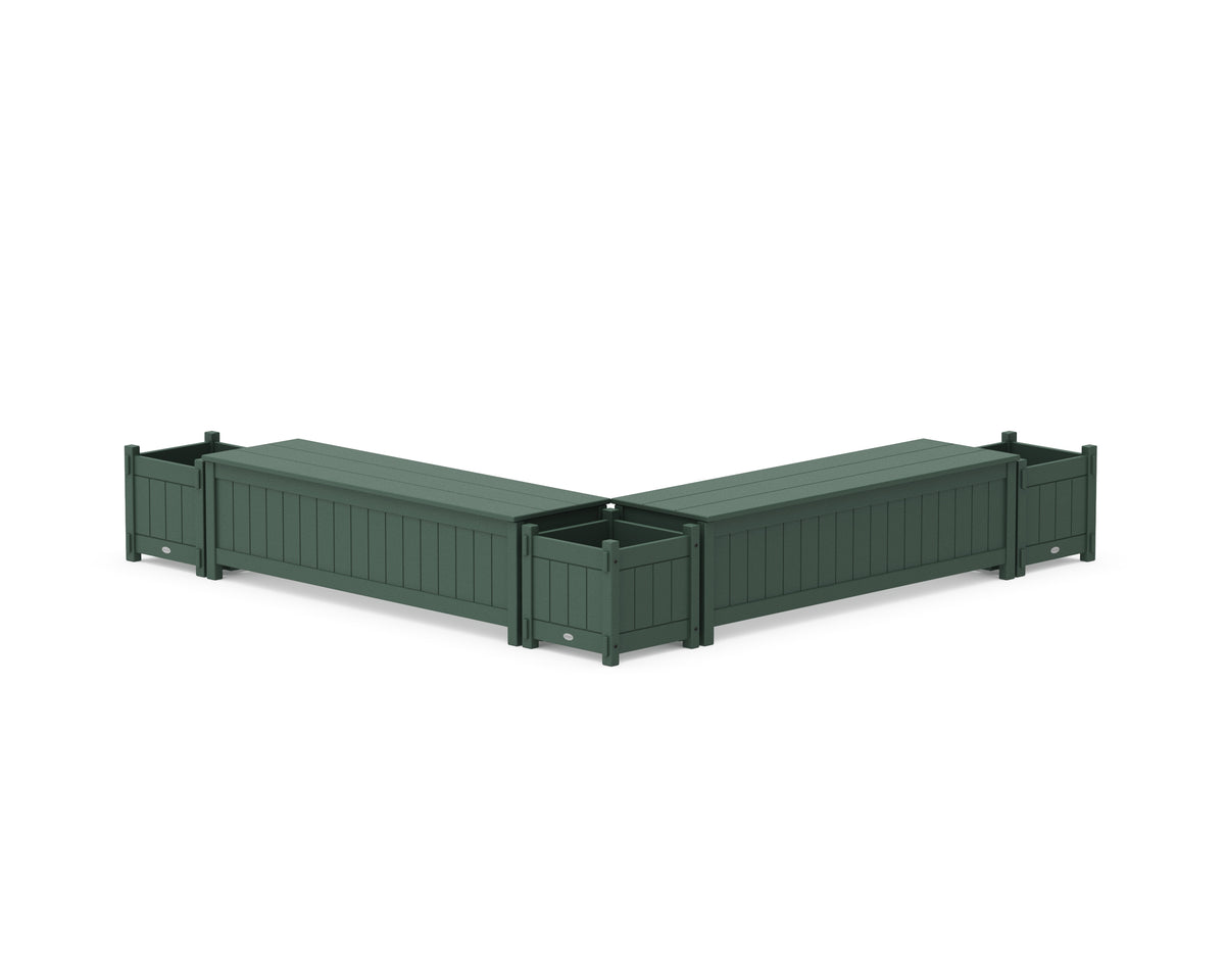 POLYWOOD 60" Vineyard L-Shaped Planter Storage Bench Corner Set in Green