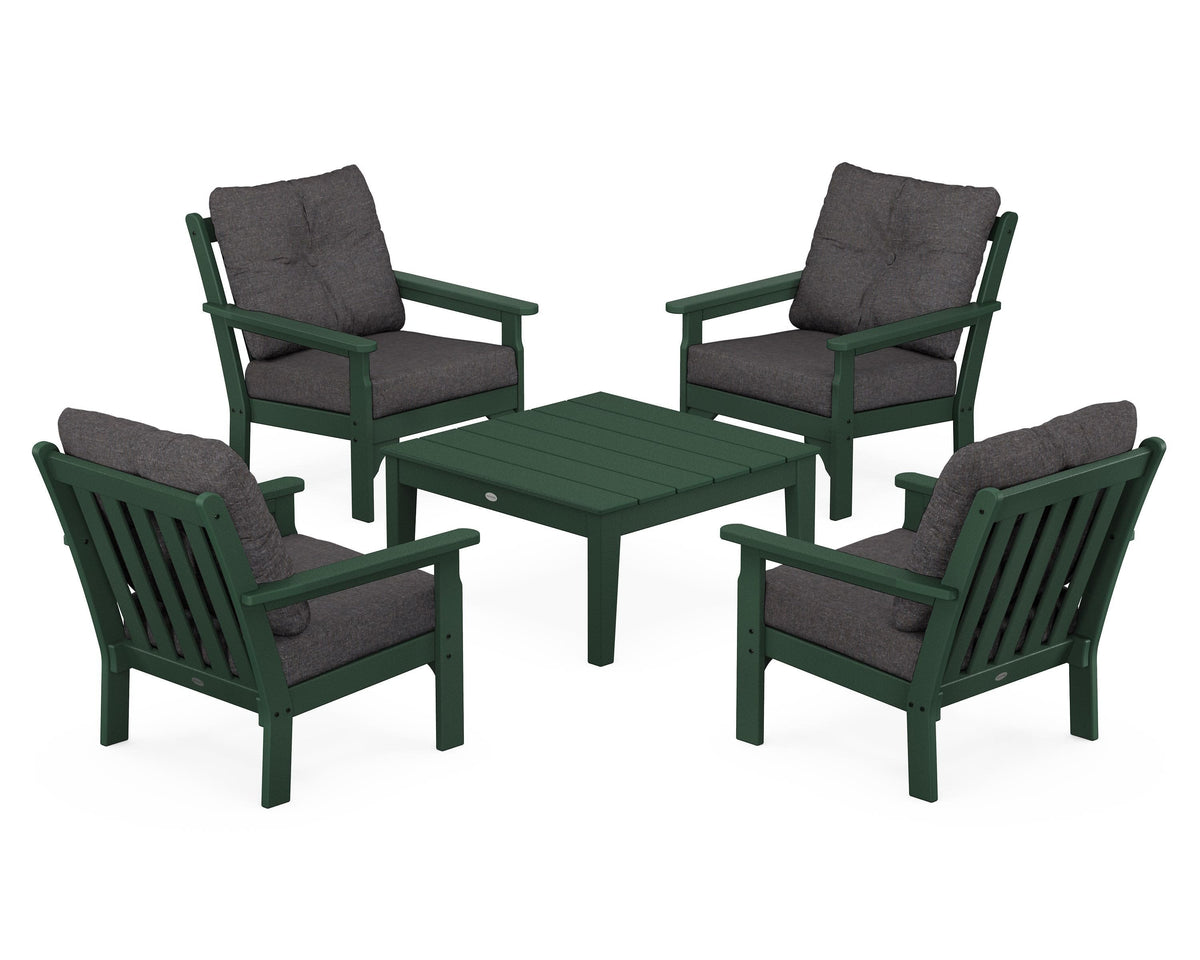 POLYWOOD Vineyard 5-Piece Deep Seating Conversation Set in Green / Ash Charcoal