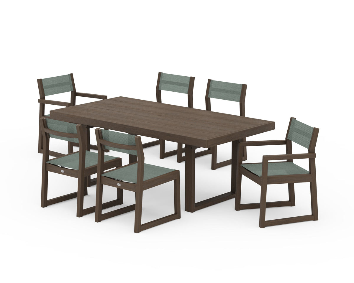 POLYWOOD EDGE Sling 7-Piece Dining Set in Kona / Dupioni Sea Mist