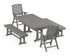 POLYWOOD Nautical Folding Highback Chair 5-Piece Farmhouse Dining Set with Trestle Legs and Benches in Slate Grey