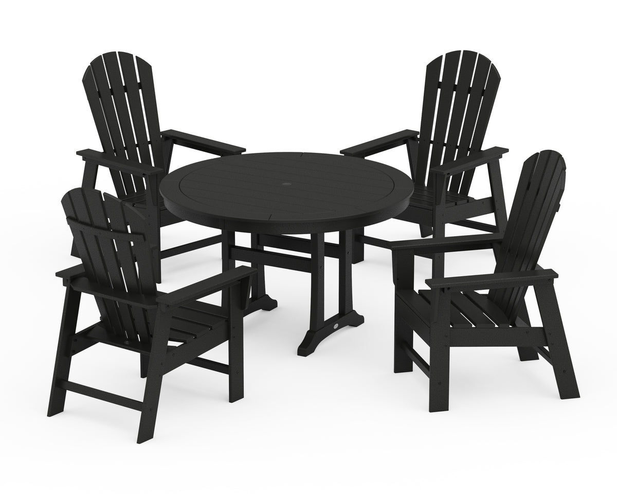 POLYWOOD South Beach 5-Piece Round Dining Set with Trestle Legs in Black