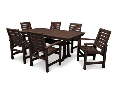 POLYWOOD Signature 7-Piece Farmhouse Dining Set with Trestle Legs in Mahogany