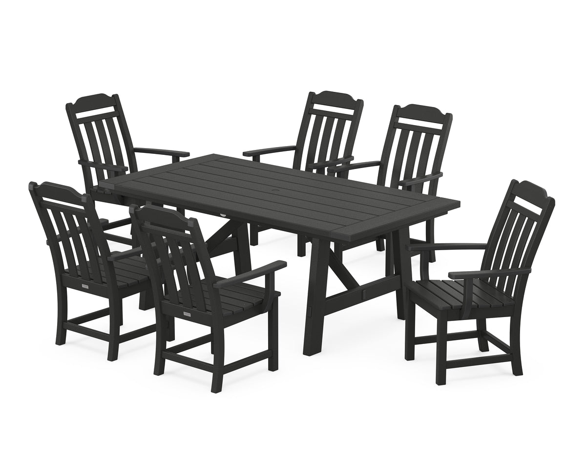 POLYWOOD Cottage Arm Chair 7-Piece Rustic Farmhouse Dining Set in Black