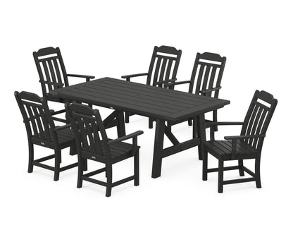 POLYWOOD Cottage Arm Chair 7-Piece Rustic Farmhouse Dining Set in Black