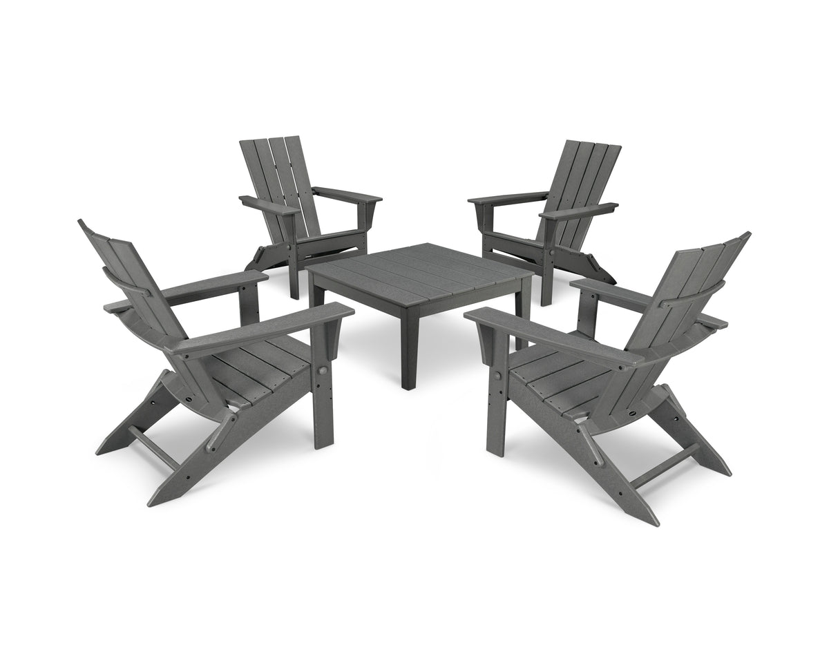 POLYWOOD Quattro Folding Chair 5-Piece Conversation Set in Slate Grey
