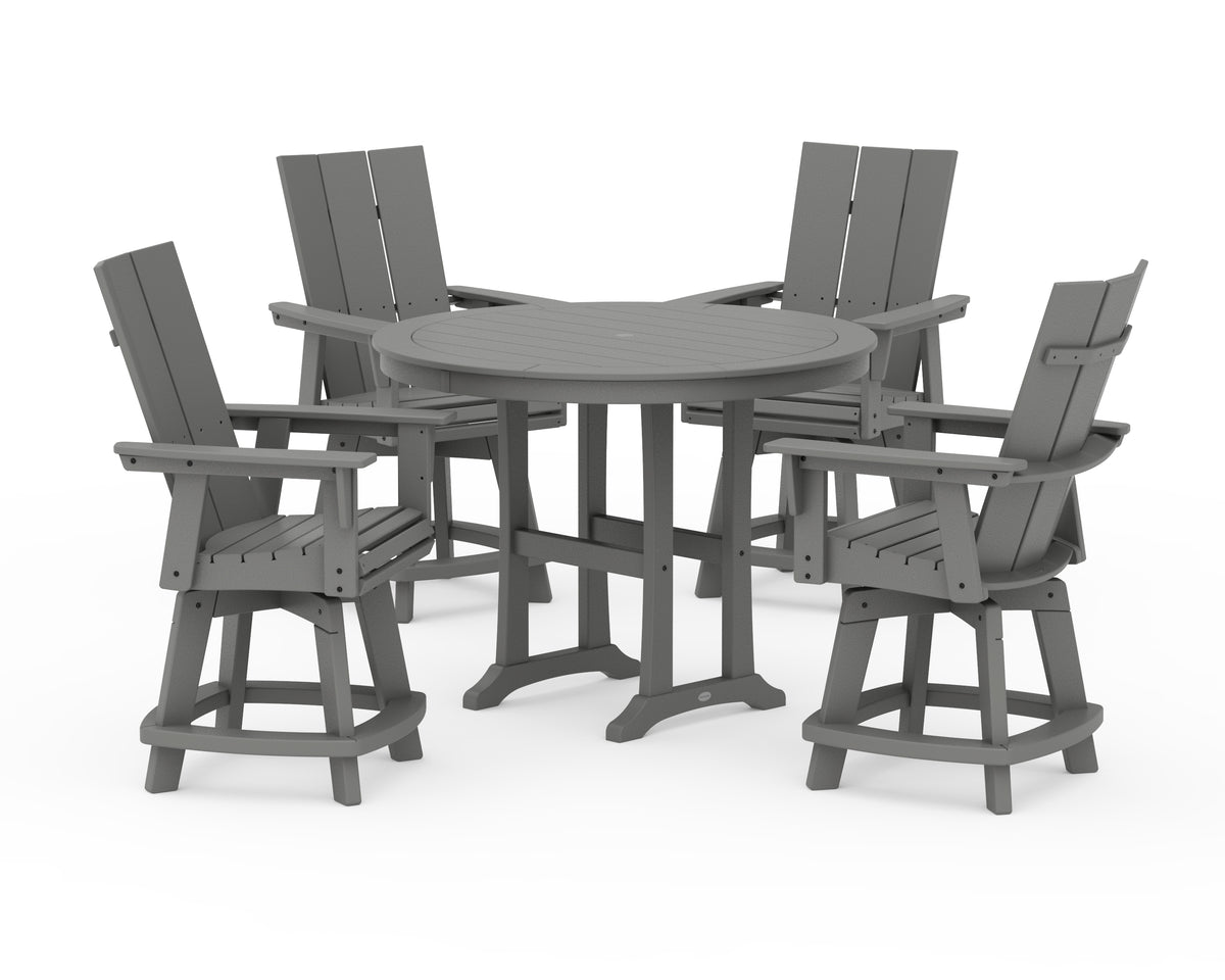 POLYWOOD 5-Piece Modern Swivel Counter Set in Slate Grey
