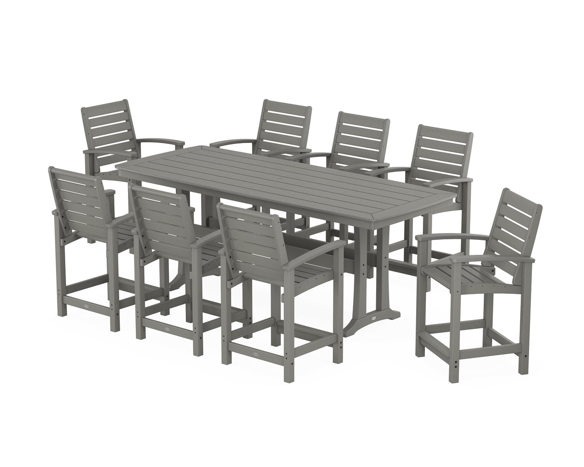 POLYWOOD Signature 9-Piece Counter Set with Trestle Legs in Slate Grey