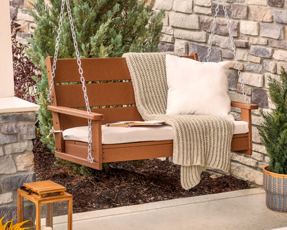 POLYWOOD Lakeside 48" Swing in Teak styled outdoors