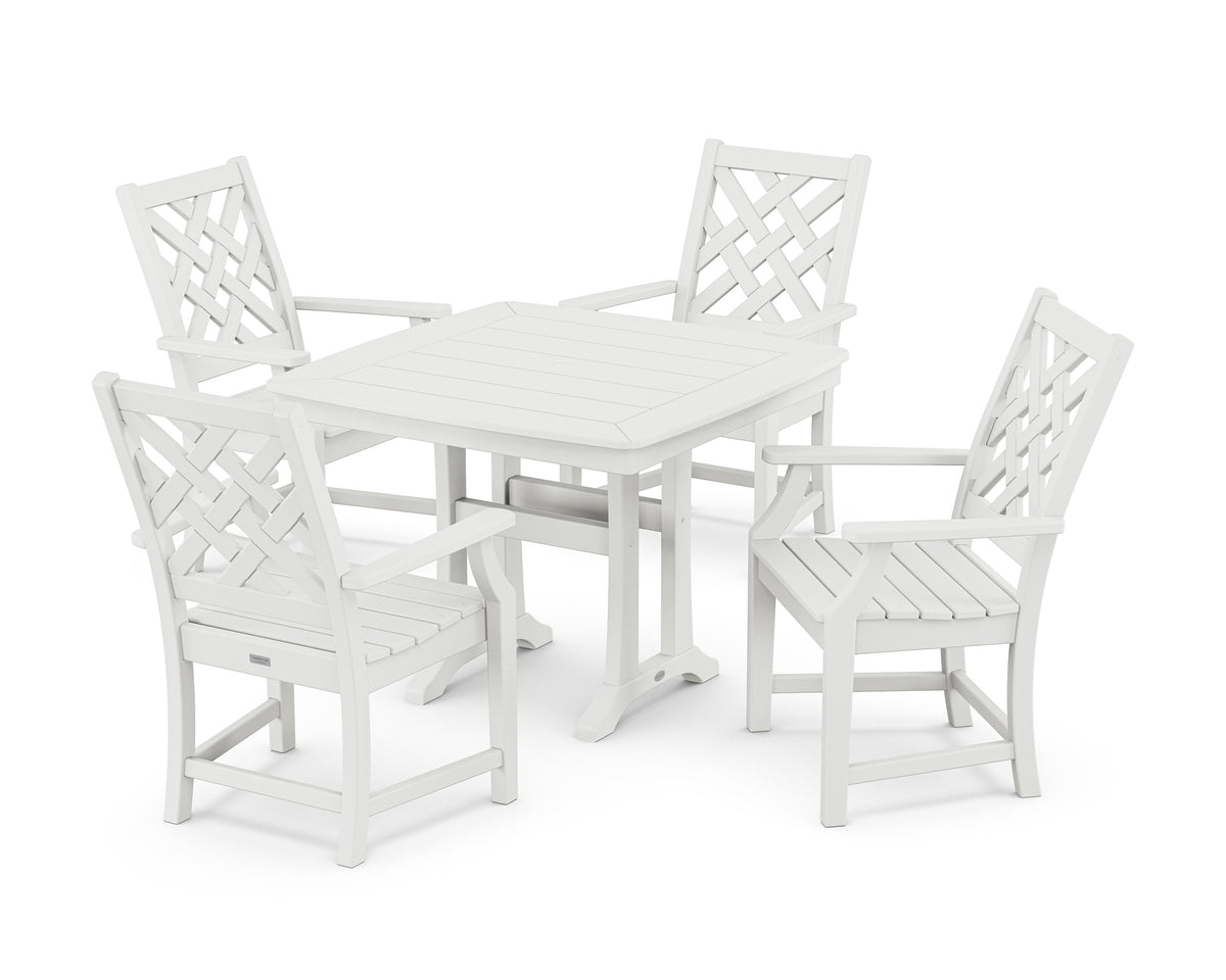 POLYWOOD Wovendale 5-Piece Dining Set with Trestle Legs in White
