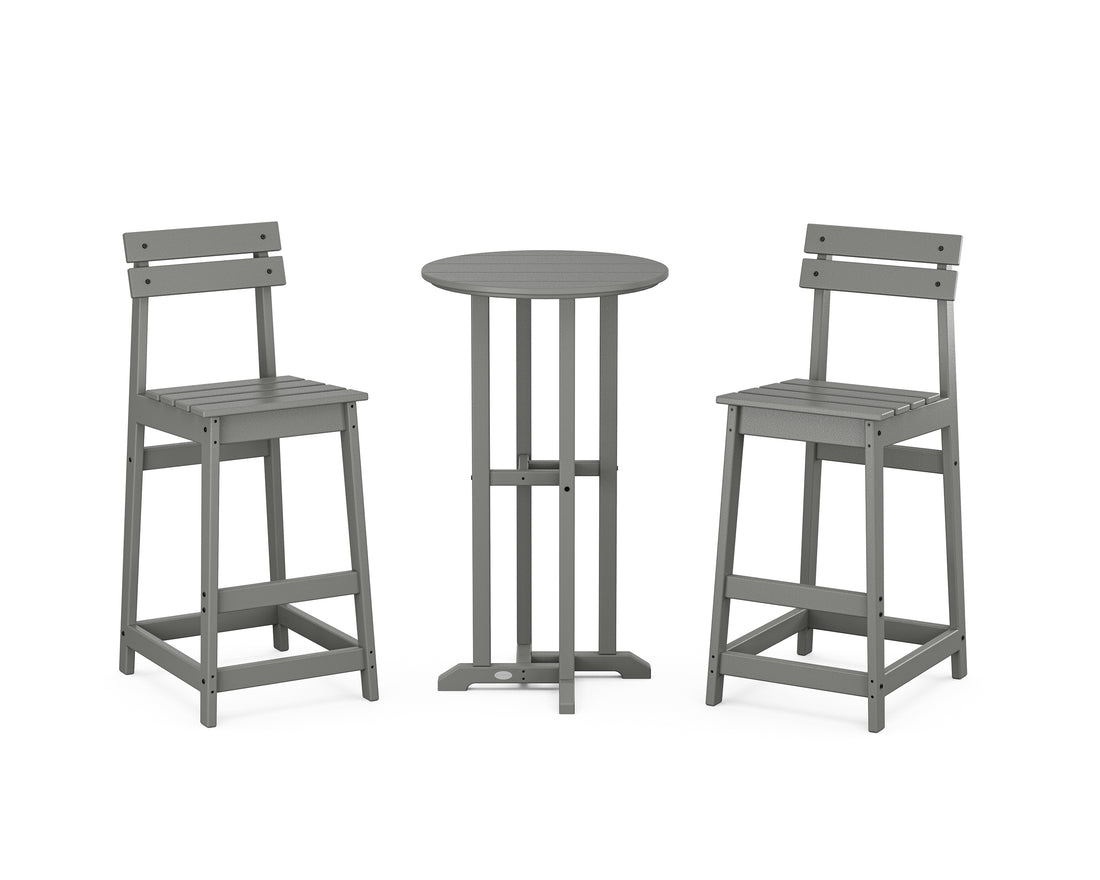 POLYWOOD Modern Studio Plaza Bar Chair 3-Piece Bistro Set in Slate Grey