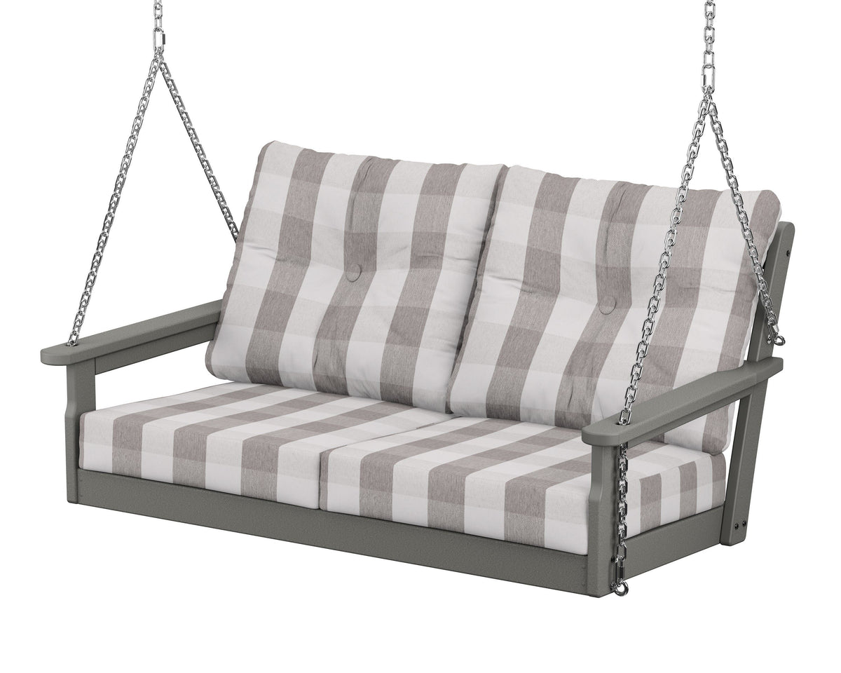 POLYWOOD Vineyard Deep Seating Swing in Slate Grey / Buffalo Plaid Grey Mist