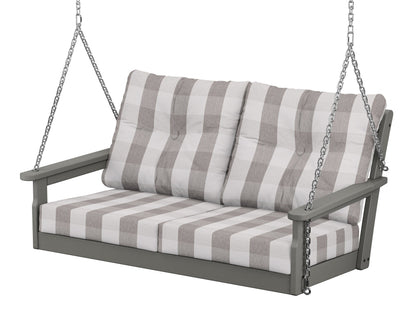 POLYWOOD Vineyard Deep Seating Swing in Slate Grey / Buffalo Plaid Grey Mist