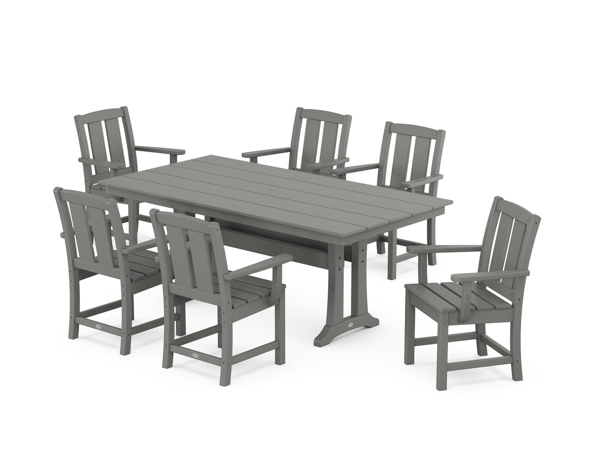 POLYWOOD Mission Arm Chair 7-Piece Farmhouse Dining Set with Trestle Legs in Slate Grey