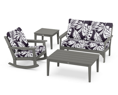 POLYWOOD Vineyard 4-Piece Deep Seating Rocker Set in Slate Grey / Leaf Navy