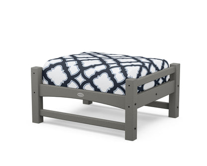 POLYWOOD Club Ottoman in Slate Grey / Trellis Marine Indigo