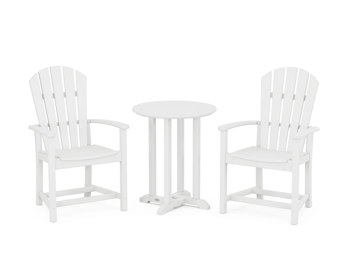 POLYWOOD Palm Coast 3-Piece Round Farmhouse Bistro Dining Set in White
