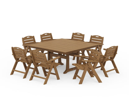 POLYWOOD Nautical Lowback 9-Piece Square Farmhouse Dining Set with Trestle Legs in Natural