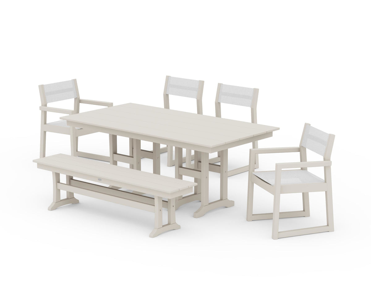 POLYWOOD EDGE Sling 6-Piece Farmhouse Dining Set in Sand / White