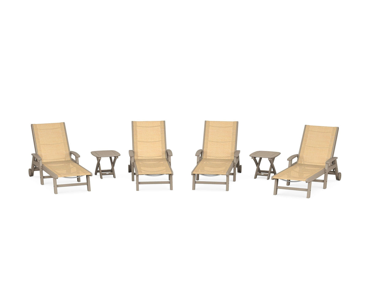 POLYWOOD Coastal Chaise 6-Piece Set with Wheels in Vintage Sahara / Dupioni Apricot
