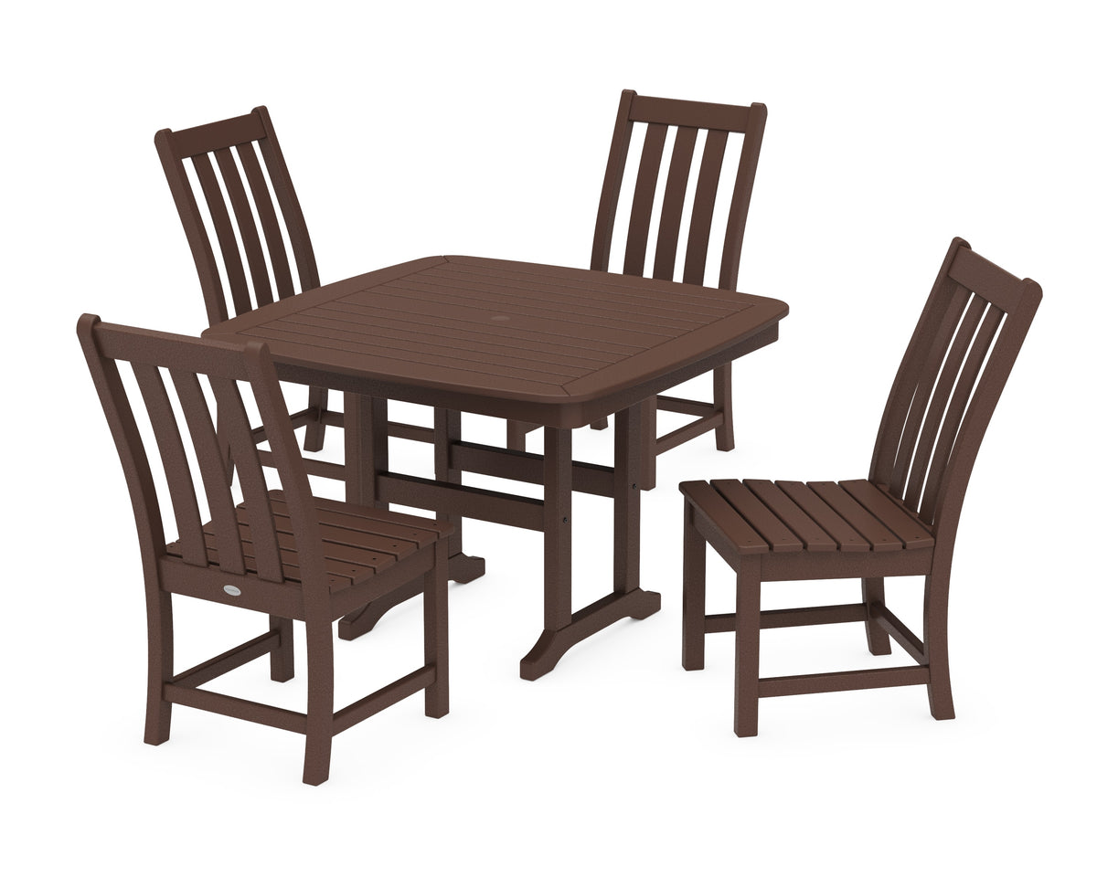 POLYWOOD Vineyard Side Chair 5-Piece Dining Set with Trestle Legs - 44" Table in Mahogany
