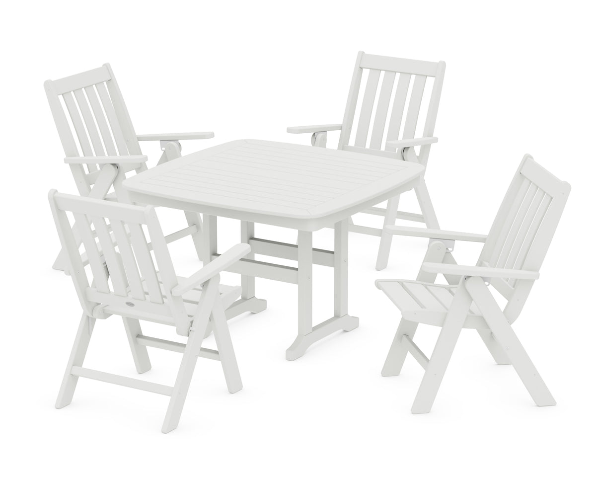 POLYWOOD Vineyard Folding Chair 5-Piece Dining Set - 44" Table in Vintage White