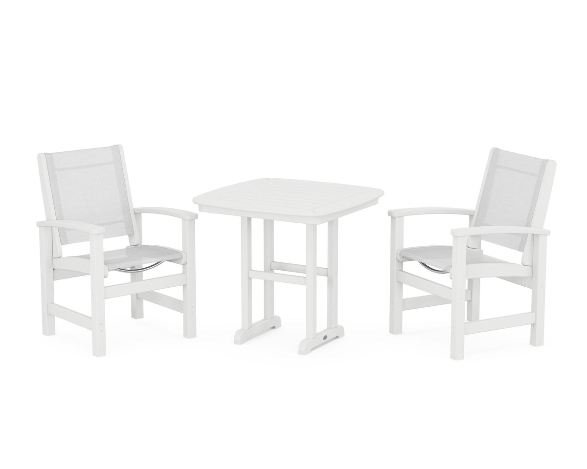POLYWOOD Coastal 3-Piece Dining Set in White / White