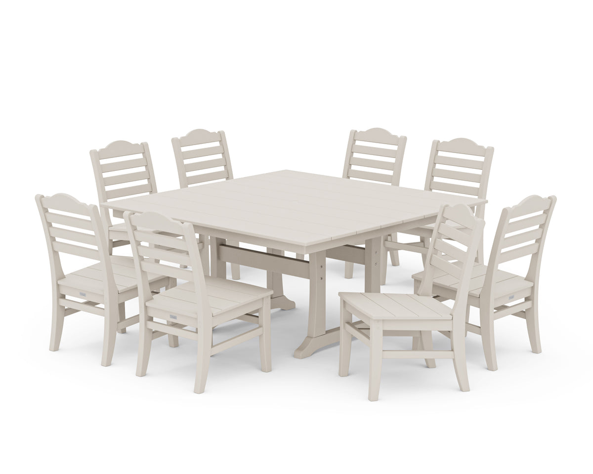 POLYWOOD Savannah Side Chair 9-Piece Square Farmhouse Dining Set with Trestle Legs in Sand