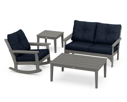 POLYWOOD Vineyard 4-Piece Deep Seating Rocker Set in Slate Grey / Marine Indigo