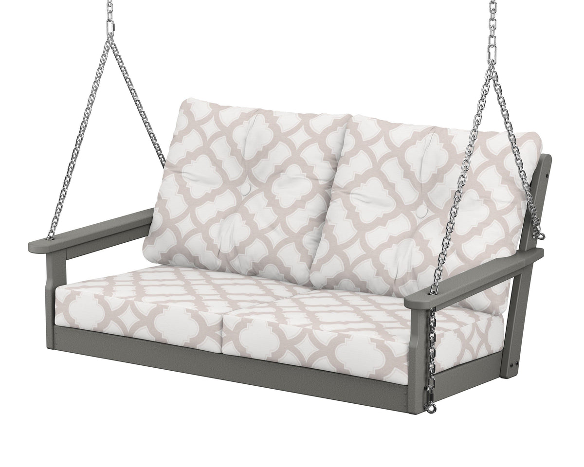 POLYWOOD Vineyard Deep Seating Swing in Slate Grey / Trellis Dune Burlap