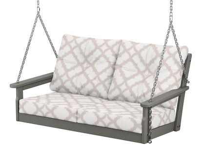 POLYWOOD Vineyard Deep Seating Swing in Slate Grey / Trellis Dune Burlap