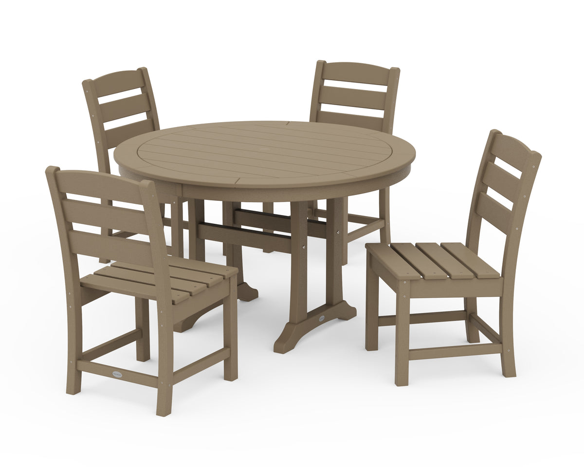POLYWOOD Lakeside Side Chair 5-Piece Round Dining Set with Trestle Legs in Vintage Sahara
