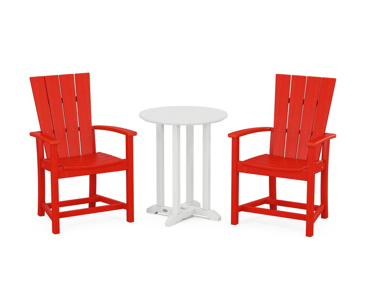 POLYWOOD Quattro 3-Piece Round Farmhouse Bistro Dining Set in Sunset Red / White