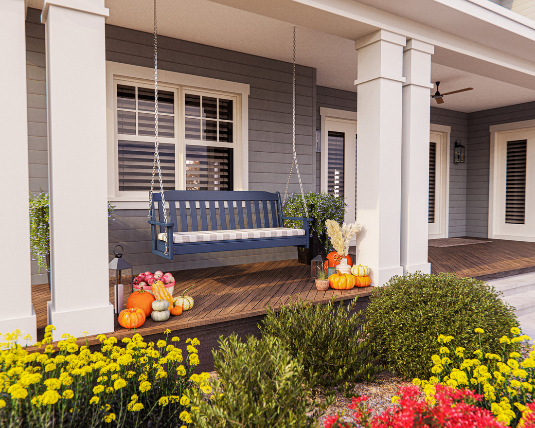 POLYWOOD Country Living 60" Swing in Navy in an outdoor setting