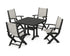 POLYWOOD Coastal Folding Chair 5-Piece Dining Set with Trestle Legs in Black / Birch
