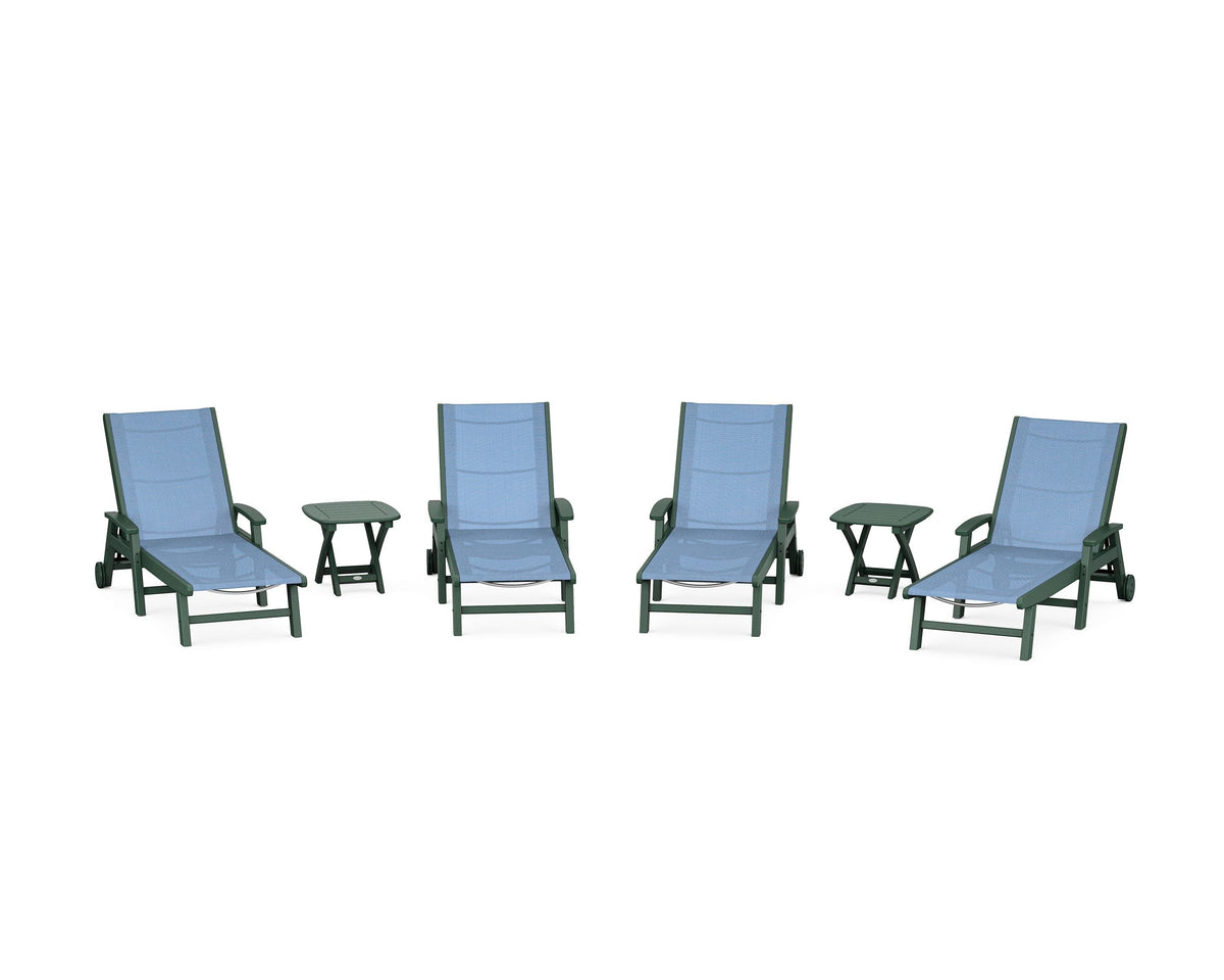 POLYWOOD Coastal Chaise 6-Piece Set with Wheels in Green / Poolside