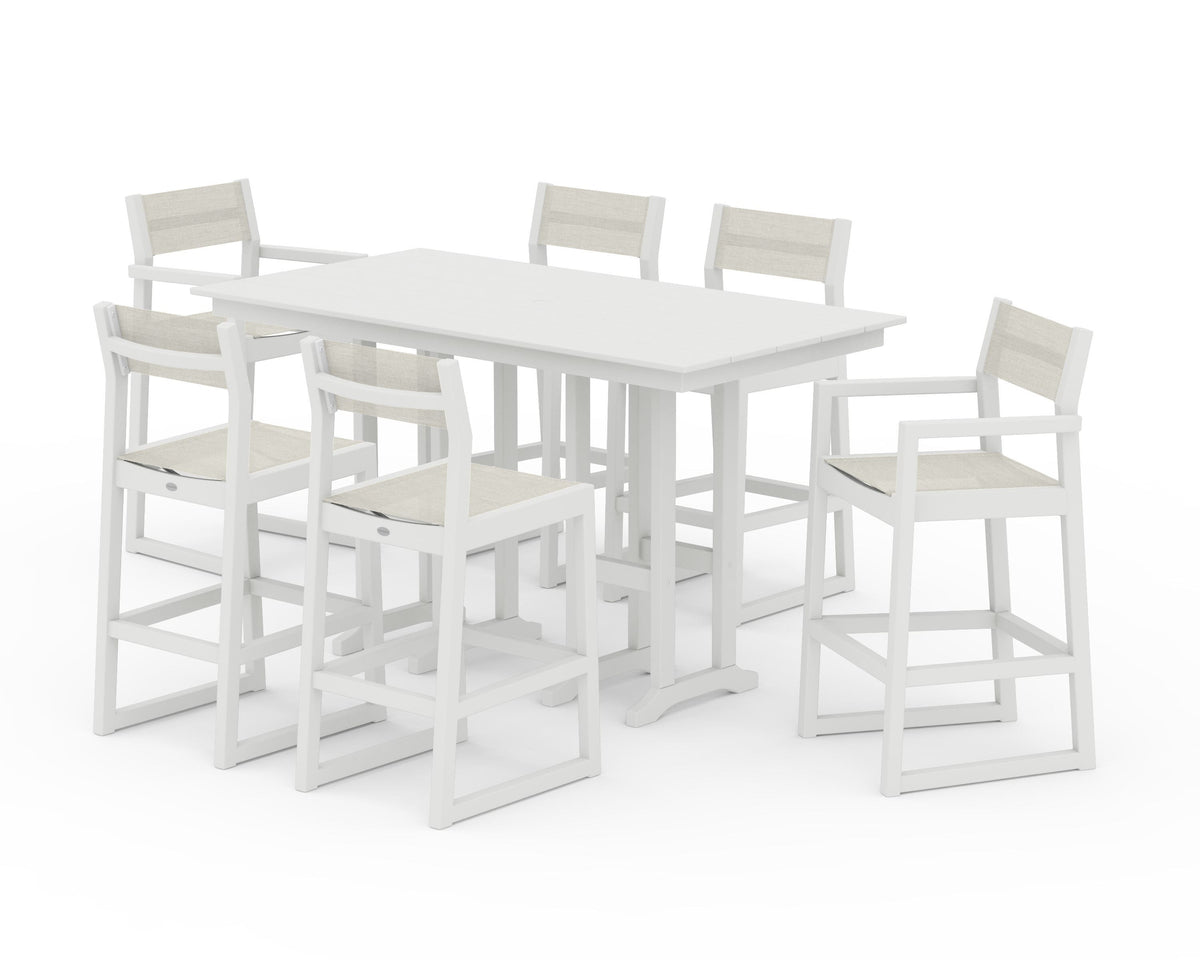POLYWOOD EDGE Sling 7-Piece Farmhouse Bar Set in Vintage White / Parchment
