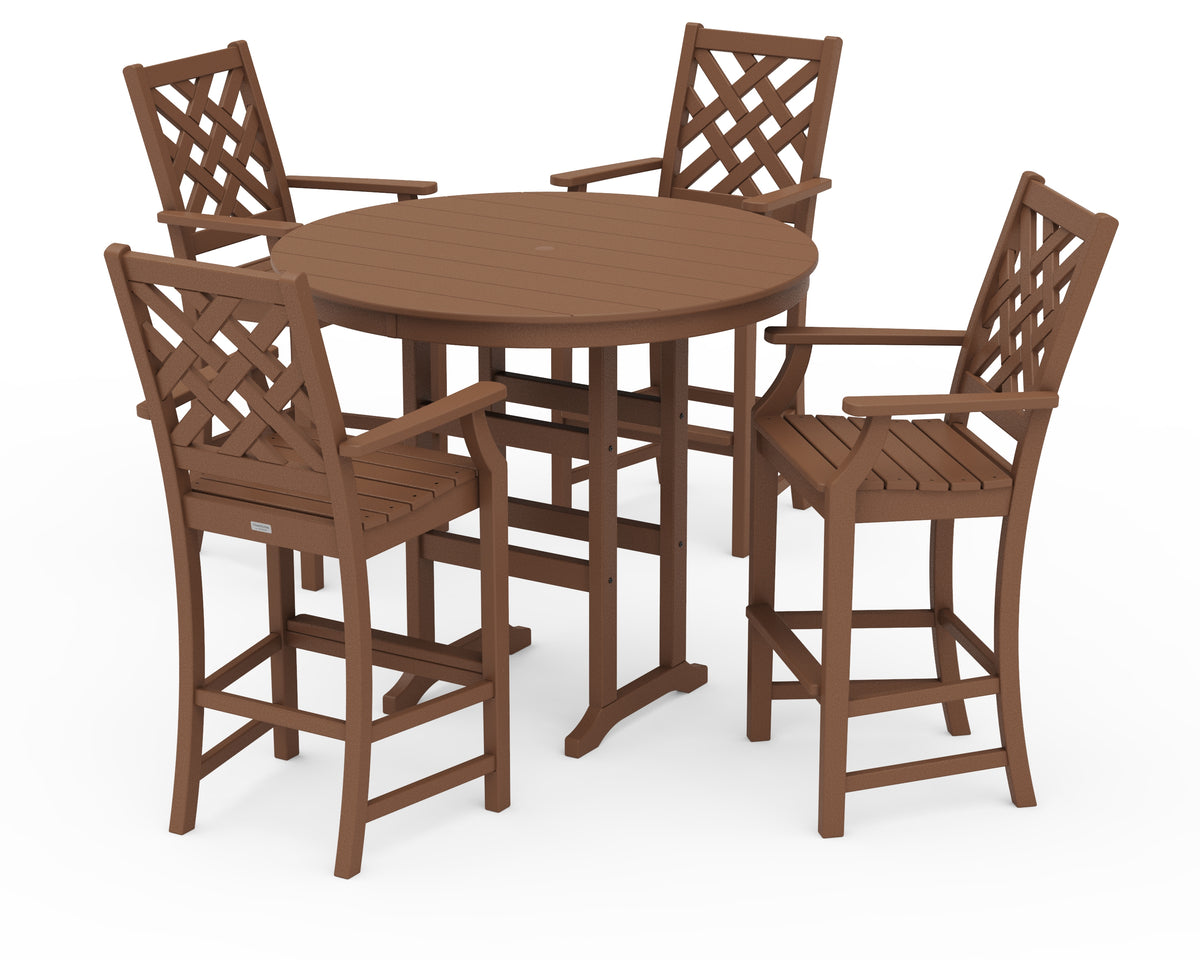 POLYWOOD Country Living Wovendale 5-Piece Round Farmhouse Bar Set in Teak