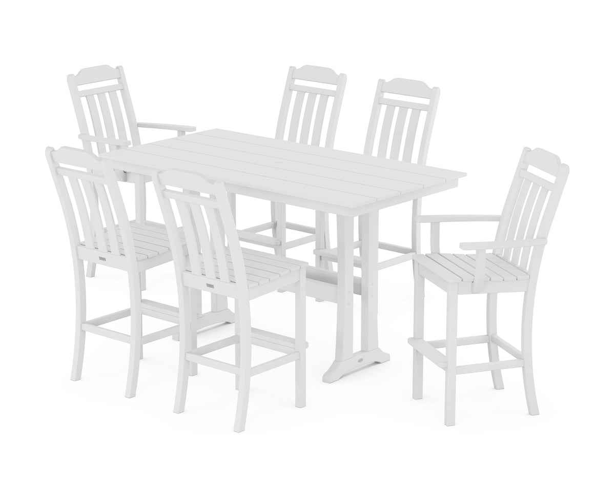 POLYWOOD Cottage 7-Piece Farmhouse Bar Set with Trestle Legs in White