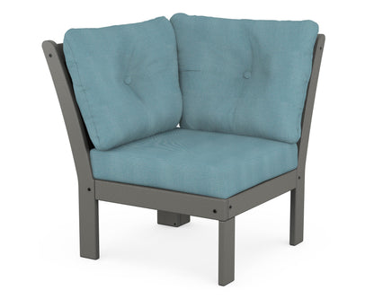 POLYWOOD Vineyard Modular Corner Chair in Slate Grey / Lattice Sky Blue