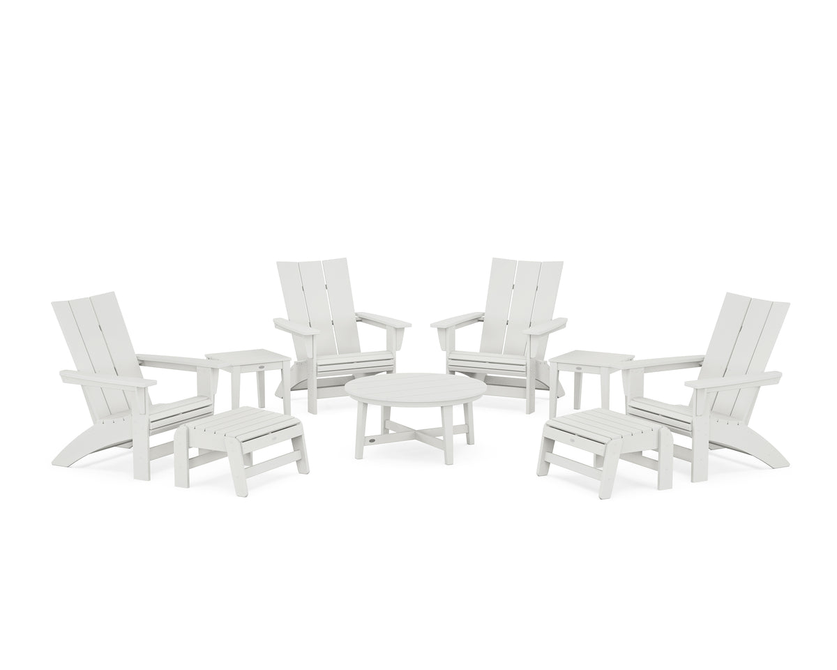 POLYWOOD Modern Grand Adirondack 9-Piece Conversation Set in Vintage White