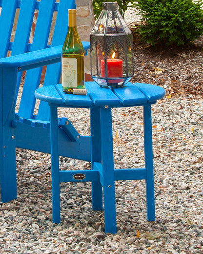 Lifestyle photo of the POLYWOOD Round 18" Side Table in Pacific Blue