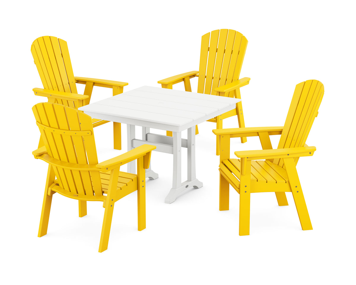 POLYWOOD Nautical Adirondack 5-Piece Farmhouse Dining Set with Trestle Legs - 37" Table in Lemon / White