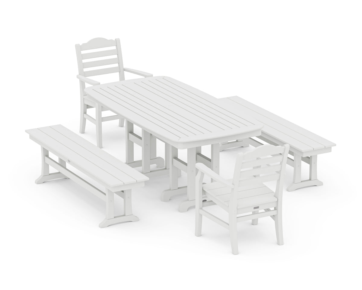 POLYWOOD Savannah 5-Piece Dining Set with Benches in Vintage White