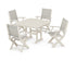 POLYWOOD Coastal Folding Chair 5-Piece Dining Set with Nautical 44" Dining Table in Sand / Birch