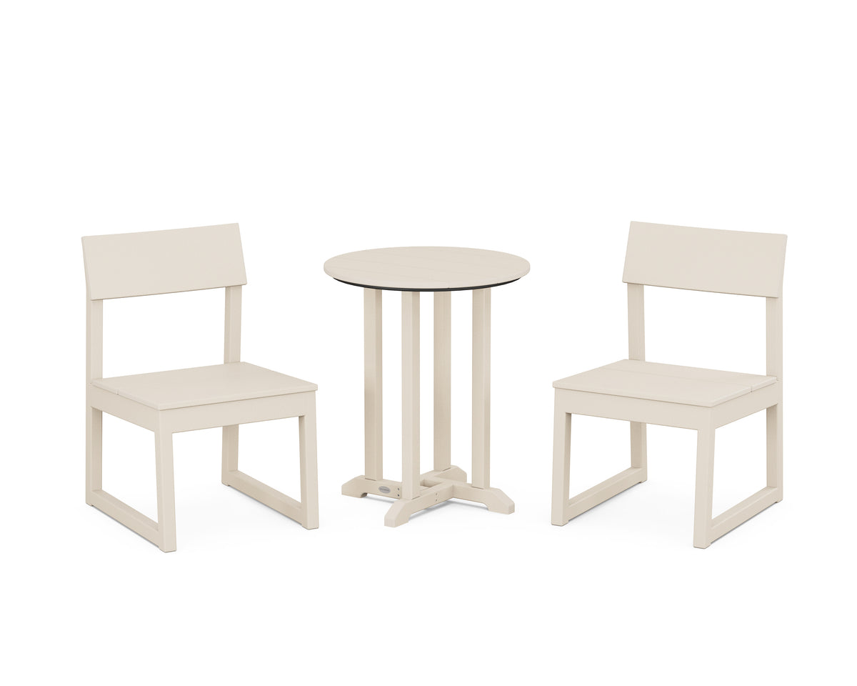POLYWOOD EDGE Side Chair 3-Piece Round Bistro Dining Set in Sand