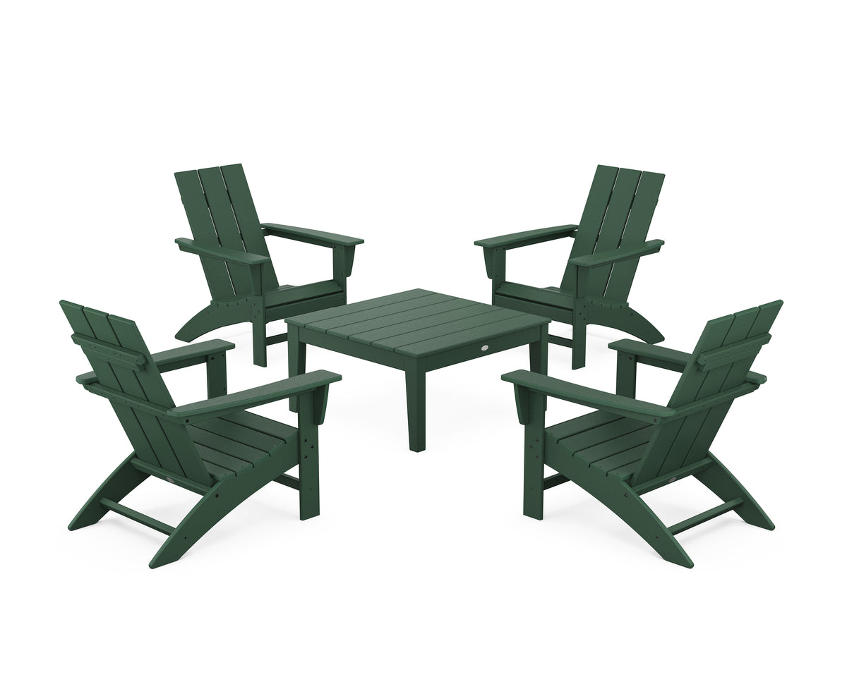 POLYWOOD 5-Piece Modern Adirondack Chair Conversation Set with 36" Conversation Table in Green