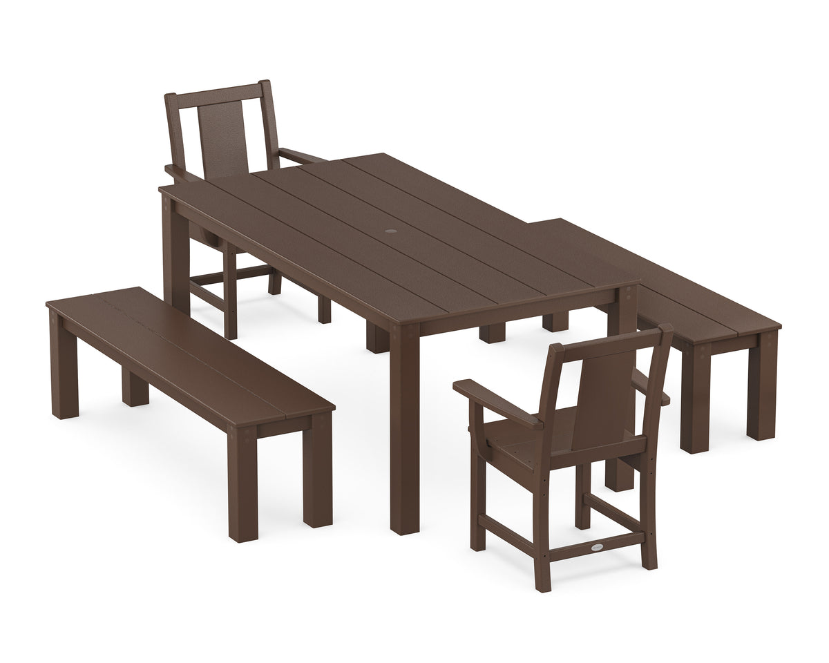 POLYWOOD Prairie 5-Piece Parsons Dining Set with Benches in Mahogany