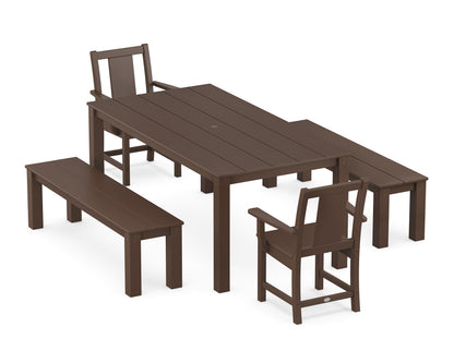 POLYWOOD Prairie 5-Piece Parsons Dining Set with Benches in Mahogany